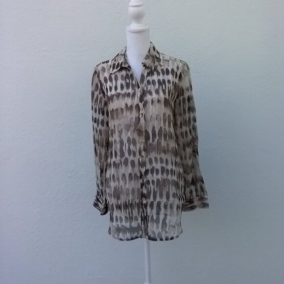 CHICO'S Womens Blouse Size 0 Small Beige Brown Long Sleeve Lightweight Sheer - Picture 1 of 6